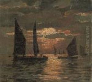 Vessels On The Lagoon At Dusk by Beppe Ciardi