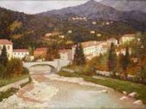 Ponte Sul Fiume Torre Da Villa Caterina by Guglielmo Ciardi