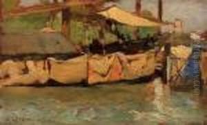 Trabaccoli All'ancora - 1903 Ca. by Guglielmo Ciardi
