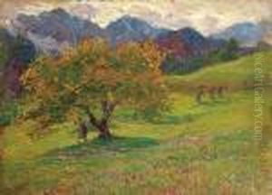 Paesaggio Montano Con Figure by Guglielmo Ciardi