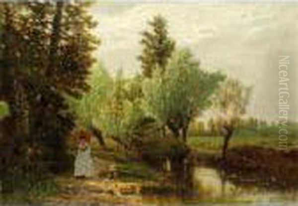Jeune Femme Lisant Sur Les Bords
 D'une Riviere [, Reading By The River, Oil On Canvas, Signed, Dated 
'78.] - view 1