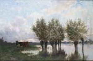 Vaches En Bord De Riviere by Eugene Ciceri