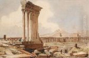 Colonnes Du Temple Jupiter A Baalbeck, Liban. by Eugene Ciceri