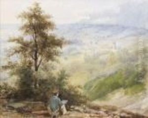 Jeune Peintre Dans Un Paysage De Collines Jeune Peintre Dans Un Paysage De Collines