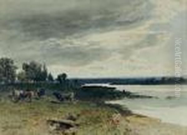 Cows Grazing By A River - view 1