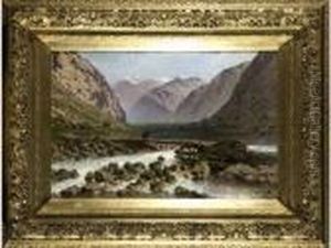 :cavaliers Traversant Un Torrent De Montagne (laromanche ?) by Eugene Ciceri