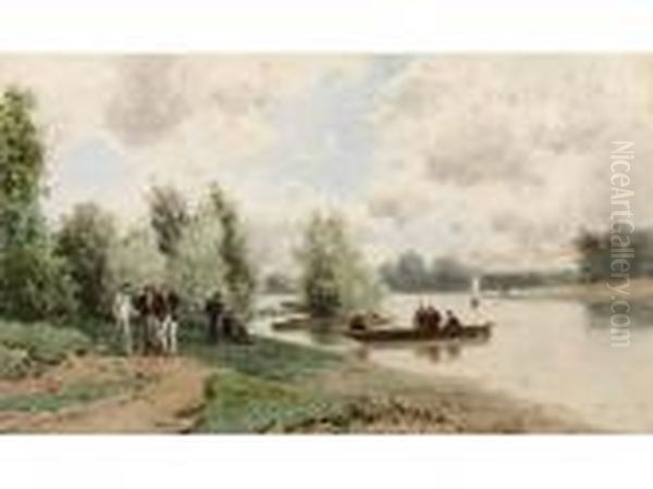 < Promeneurs En Barqueau Bord Du - view 1