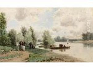 < Promeneurs En Barqueau Bord Du