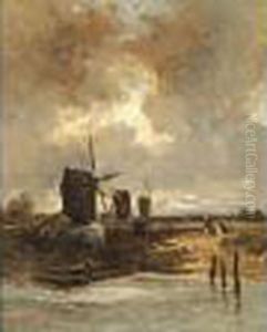 Le Passage Du Bac Presdes Moulins by Eugene Ciceri