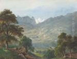 Un Paysage Montagneux, Avec Une Maison Au Premier Plan by Eugene Ciceri