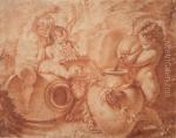 Jeune Satyre A La Flute, Amour Autambourin Et Enfant A La Jarre. - view 1