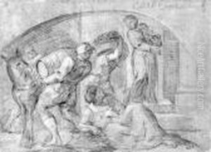 Das Entladen Eines Maulesels Vor Einem Haus. by Carlo Cignani