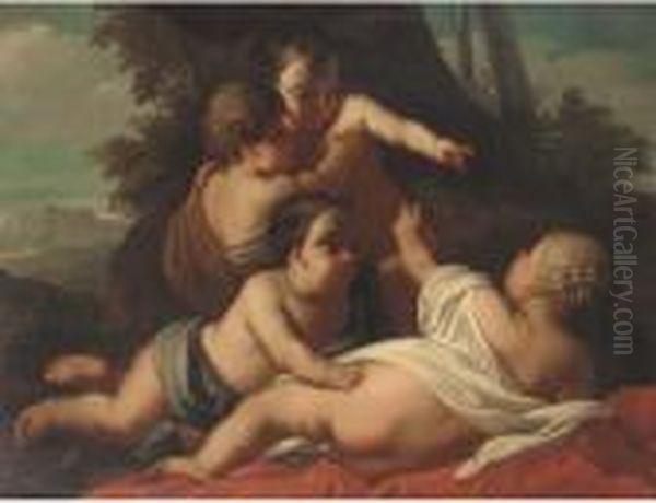 Putti Disporting In A Wooded Landscape - view 1