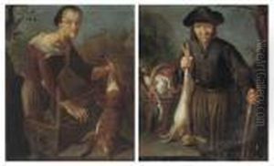An Old Woman With A Dead Fox And Chickens In A Basket by Giacomo Francesco Cipper