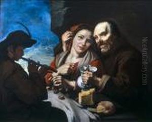 A Friar And Young Maid At A Table With A Piper
