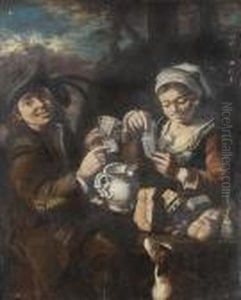 A Young Boy And Girl Seated At A Table Playing Cards by Giacomo Francesco Cipper