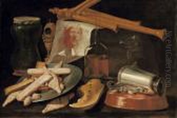 Natura Morta Con Triflauto, Piatto Di Dolci E Disegno A Sanguigna - view 1