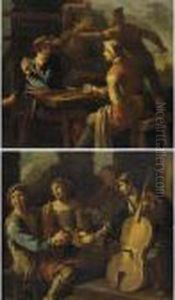 Giocatori Di Carte; Scena Di Genere Con Musicisti by Giacomo Francesco Cipper