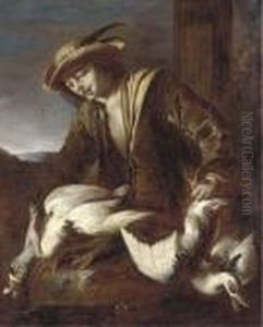 A Boy Holding Two Ducks by Giacomo Francesco Cipper