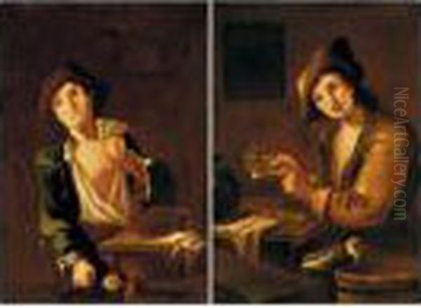 A Card Player Seated At A Table With A Pigeon In The Foreground - view 1
