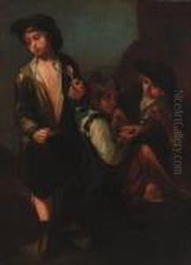Boys Drinking Soup In A Landscape
