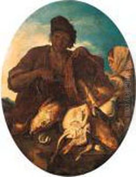 A Fisherman With A Basket Of 
Fish And A Peasant Girl; And A Peasantwith A Dead Hare And Game Birds - view 1