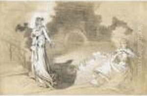 Sarah Et Sophie Croizette A La 
Comedie-francaise, Repetant Lesphinx; Sarah Sur Scene, Dans Le Role De 
Mlle De Belle-isle,interrompue Par Mme Guerard by Georges Jules Victor Clairin