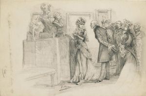 Mr Gladstone Visitant 
L'exposition Des Sculptures De Sarah Alondres En 1879 Et Discutant Avec 
Elle by Georges Jules Victor Clairin