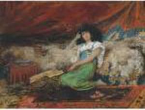 Harem Maid With Peacock Fan by Georges Jules Victor Clairin