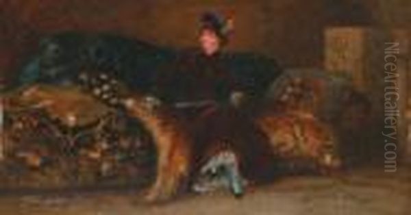 Jeune Femme Assise Sur Une Peau De Tigre - view 1