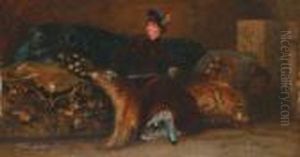 Jeune Femme Assise Sur Une Peau De Tigre