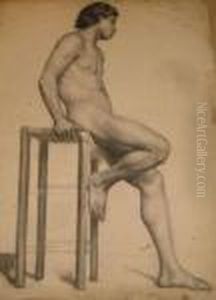 Group Of 5 Black Chalk Academy Drawings.