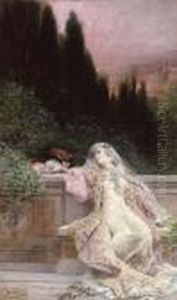 A Clandestine Courtship On A Terrace, Florence Beyond by Georges Jules Victor Clairin