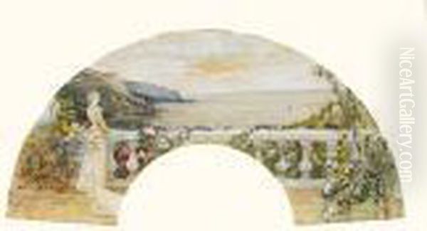 Projet D'eventail : Jeune Femme Sur La Terrasse - view 1