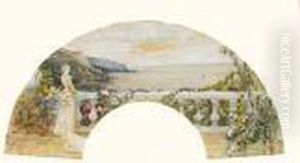Projet D'eventail : Jeune Femme Sur La Terrasse by Georges Jules Victor Clairin
