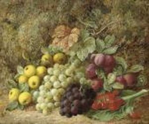 Grapes, Apples, Plums And Strawberries On A Mossy Bank