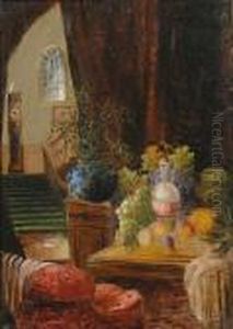 Opulent Still Life And Grand Staircase. by George Clare