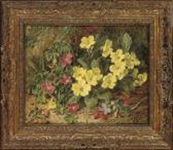 Primroses On A Mossy Bank - view 1