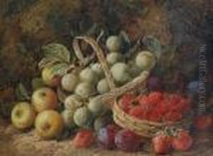 Still Life Of Summer Fruit In Baskets by George Clare