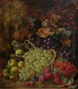 A Mossy Bank With Fruit And Another With Flowers And A Bird Nest.