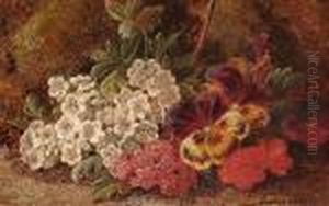 Still Life With Pansies And Other Flowers On A Mossy Bank by George Clare
