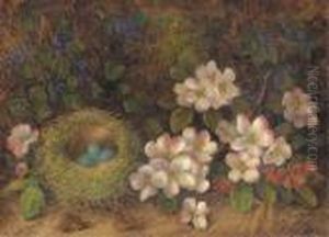 Dog Roses And Violets Surrounding A Bird's Nest With Eggs by George Clare