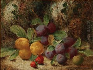 Still Life With Fruit On A Mossy Bank by Oliver Clare