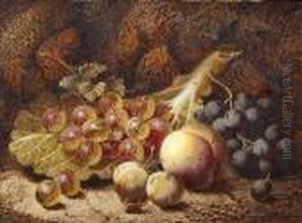 Still Life Of Grapes, A Peach, Plums, Gooseberries And A Cabbage Leaf - view 1