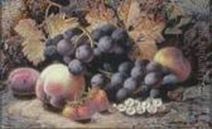 Black Grapes, Peaches, Strawberries, White Currants And A Plum Against A Mossy Bank thumbnail