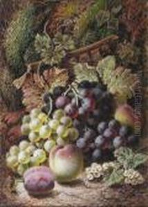 Black And Green Grapes, Peaches, White Currants And A Plum Against A Mossy Bank Black And Green Grapes, Peaches, White Currants And A Plum Against A Mossy Bank