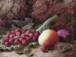 Still Lifes Of Peaches, Raspberries, Plums And Gooseberries
