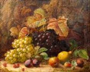 Still Life Of Grapes, Pear, Apple, Plums Andstrawberries On A Mossy Bank