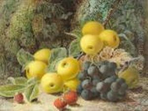 Still Life Of Grapes, Apples, Strawberries And A Raspberry by Oliver Clare