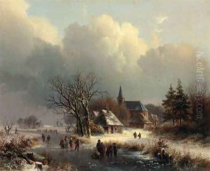 Figures on a Frozen River in Winter by Johann Bernard Klombeck